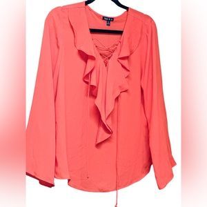 Sami & Jo M Deep Coral Sheer Blouse